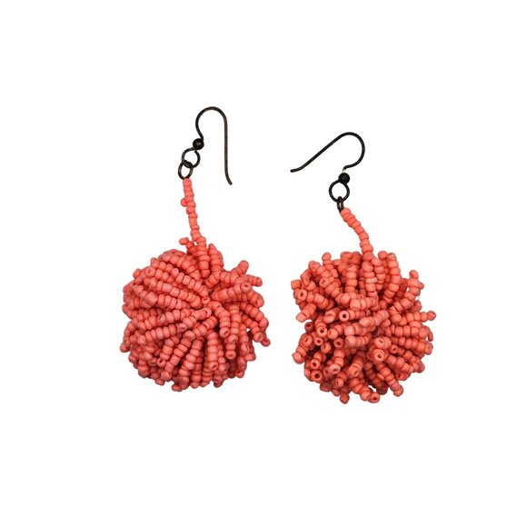 Beaded Atomic Starburst Pom Pom Earrings 2" - Picture 1 of 2